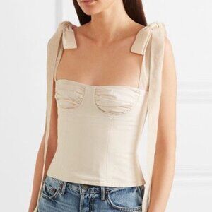 Orseund Iris Velvet-Trimmed Cotton Canvas Bustier Top XS